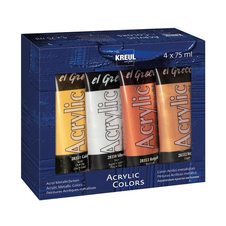 Kreul El Greco Metallic Acrylic Paints, Set of 4 x 75 ml
