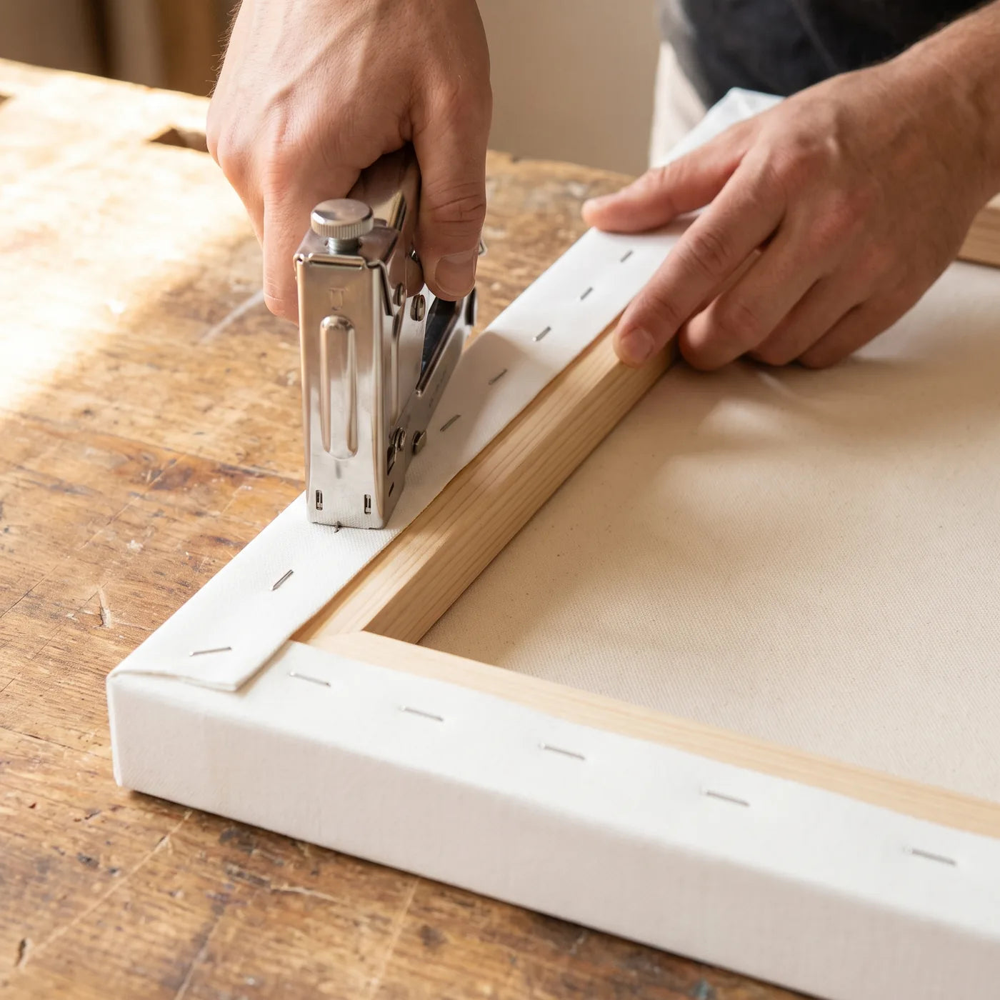 Stretching Canvas over Thick 4 cm Spruce Stretcher Bars