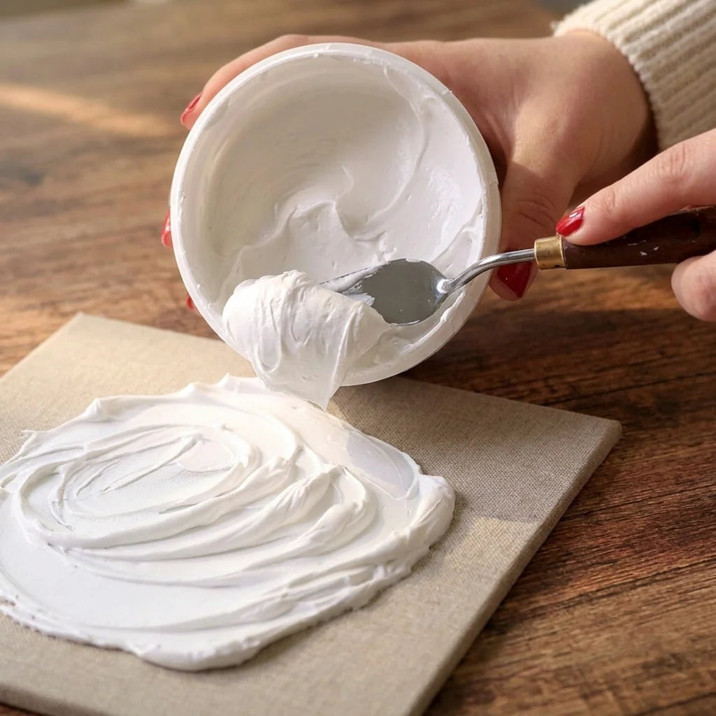 Applying Butter paste to canvas with a palette knife