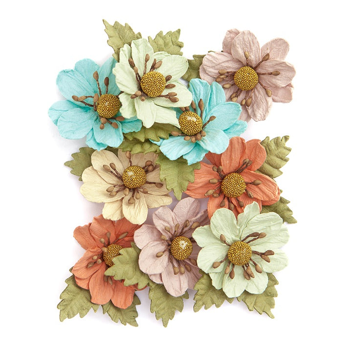 3D Colored Paper Flowers, Set of 9