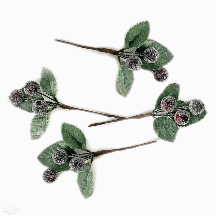 3D Decorative Brown Berry Branches, Set of 4