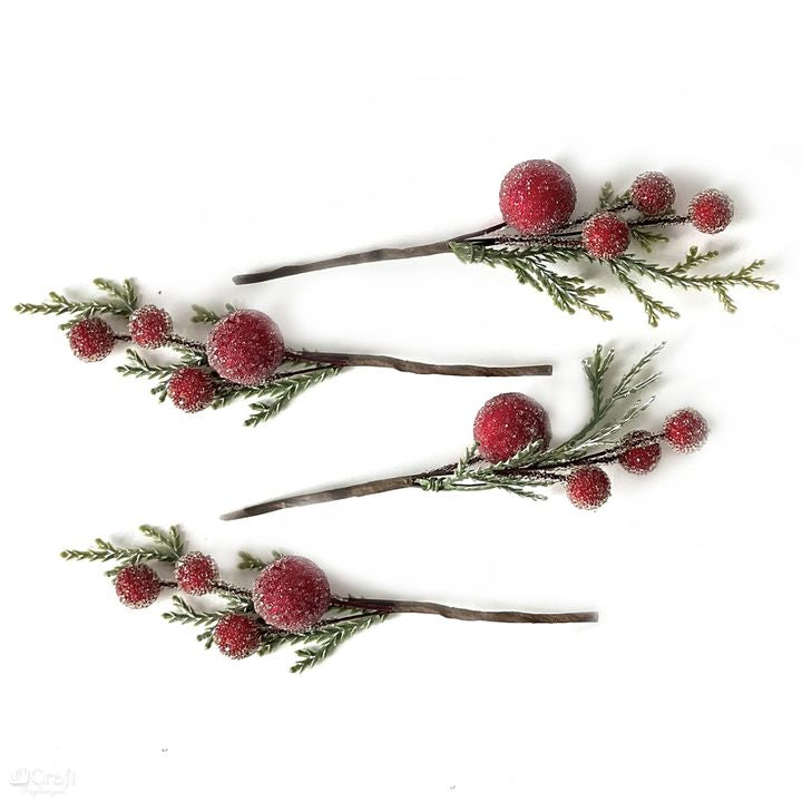 3D Decorative Red Berry Branches, Set of 4