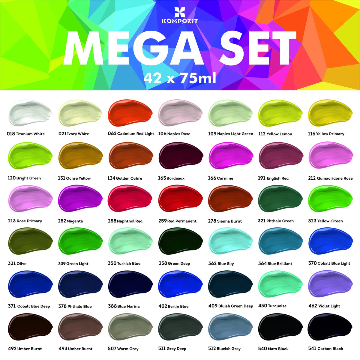 Acrylic Paint Set Kompozit ACRYL PRO in Box – 42 x 75 ml