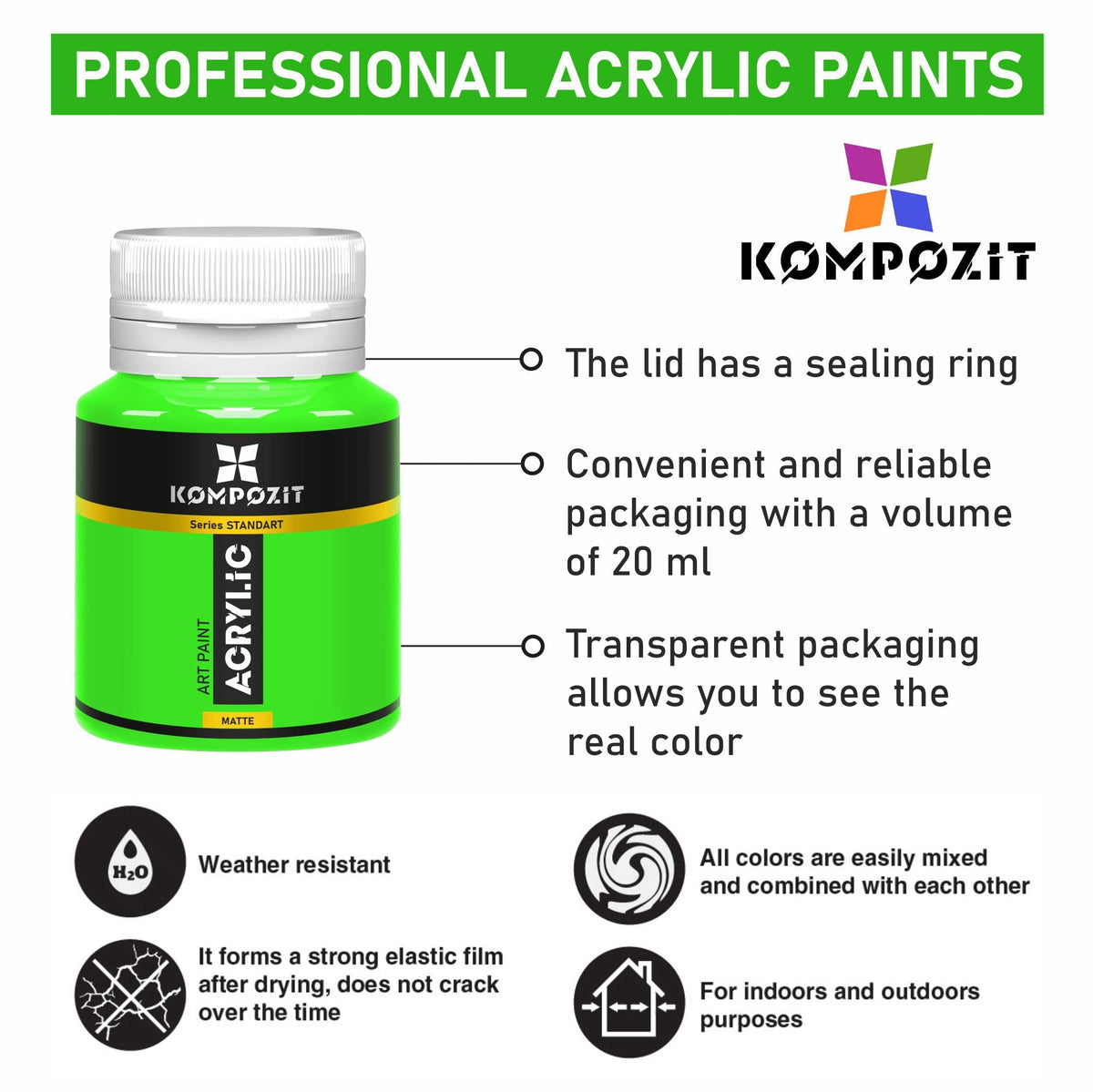 Acrylic Paint Set Kompozit STANDART Fluorescent 6 x 20 ml