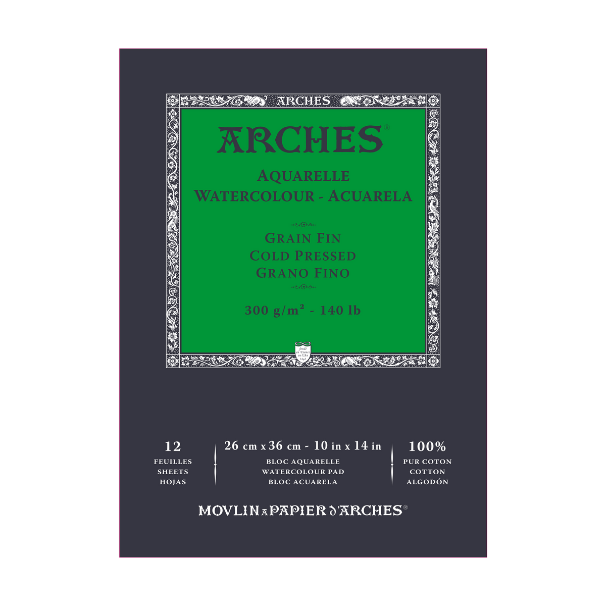 ARCHES Watercolour Pad Cold Pressed Natural White 300 gsm - 12 Sheets (Sizes A5 – A3)