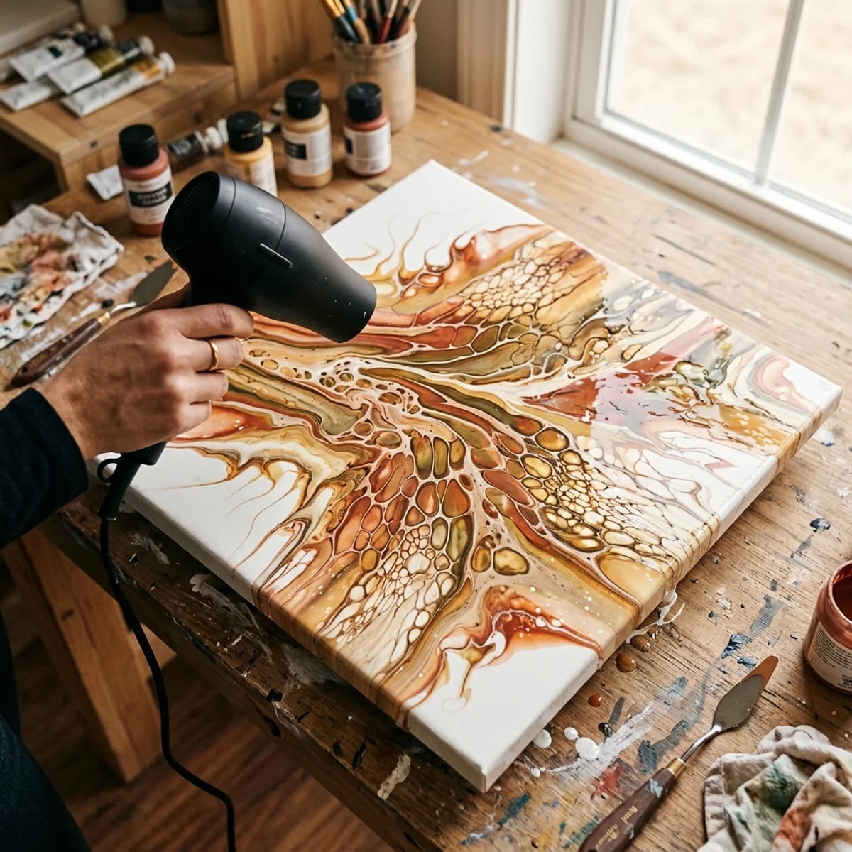 Dutch pour technique — paint with ARTMIE Abstract waves medium blown with a hairdryer