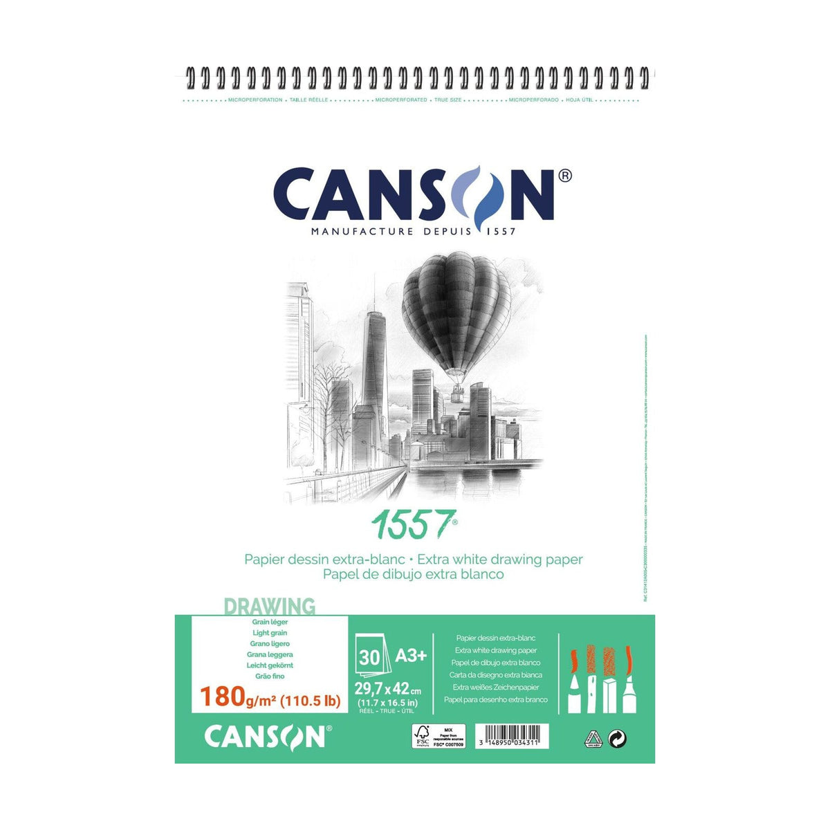 CANSON 1557 Spiral Sketching Pad A3 180 g/m² - 30 sheets