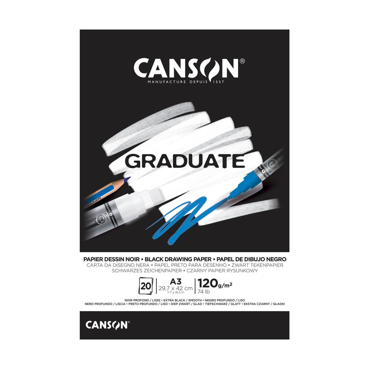 CANSON Graduate Black Sketching Pad 120 g/m² A3 - 20 Sheets