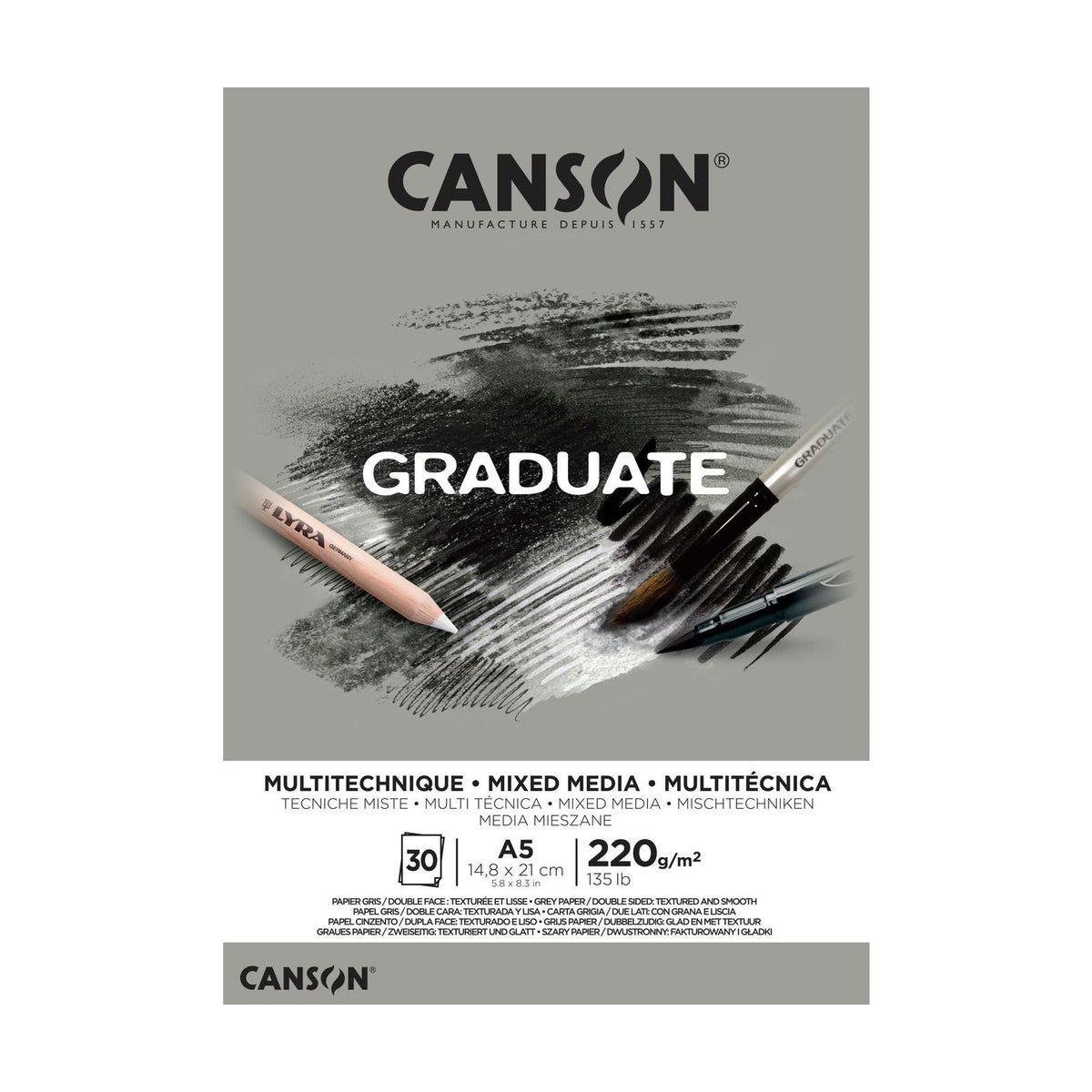 CANSON Graduate Mix Media Pad Grey 220 g A5 - 30 sheets
