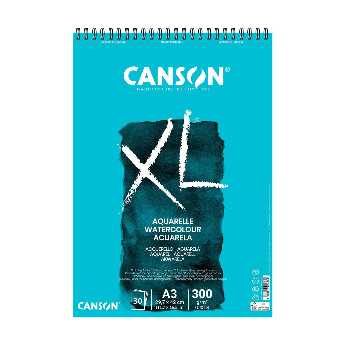 CANSON XL Aquarelle Watercolor Pad 300 g/m² A3 - 30 Sheets, Spiral