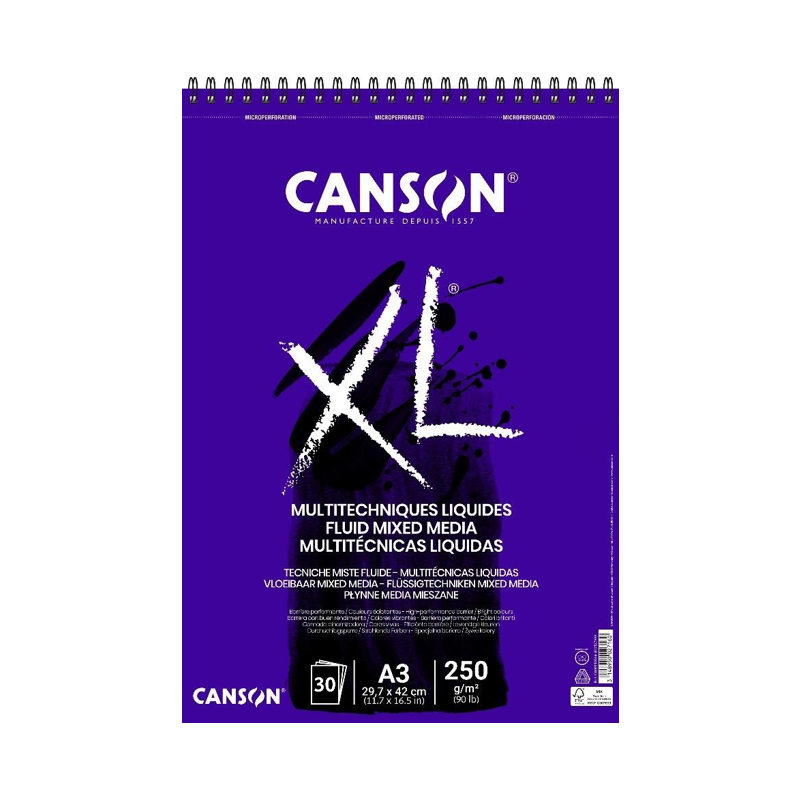 CANSON XL Fluid Mixed Media Pad 250 g/m² A3 - 30 sheets