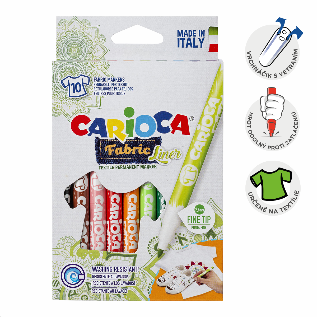 Carioca Fabric Markers Fine Tip - Set of 10