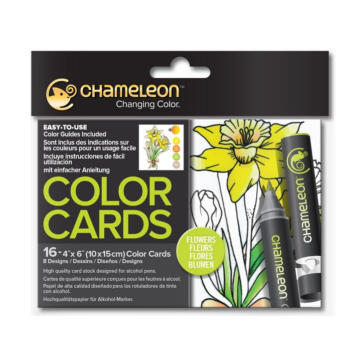 Chameleon Flowers Coloring Cards, Set of 16