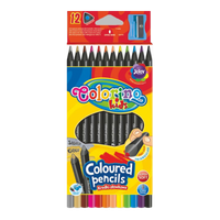 Colorino Triangular Colored Pencils in Black Wood with Sharpener - 12 Colors