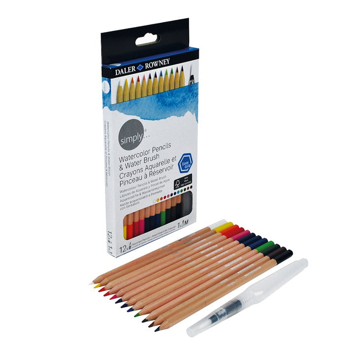 Daler Rowney Watercolor Pencils, 12 pcs, and Water Brush