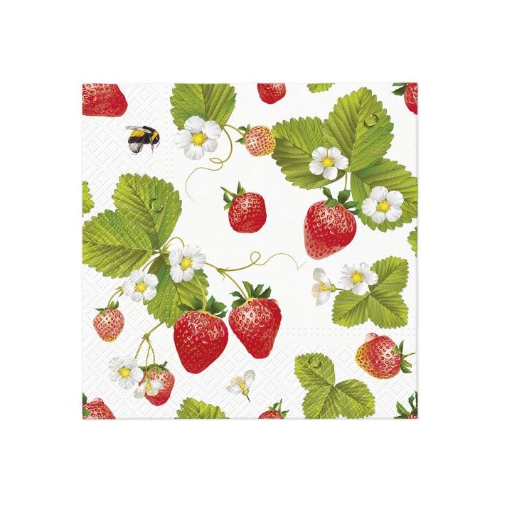 Decoupage Napkins - Strawberries with Bees - 1 pc