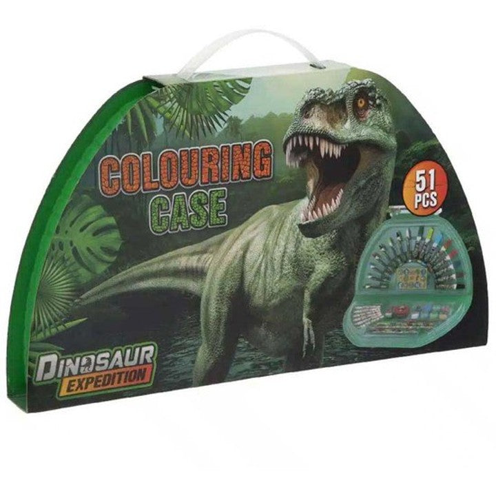 Dino Half-Round Coloring Case, 51-Piece Set