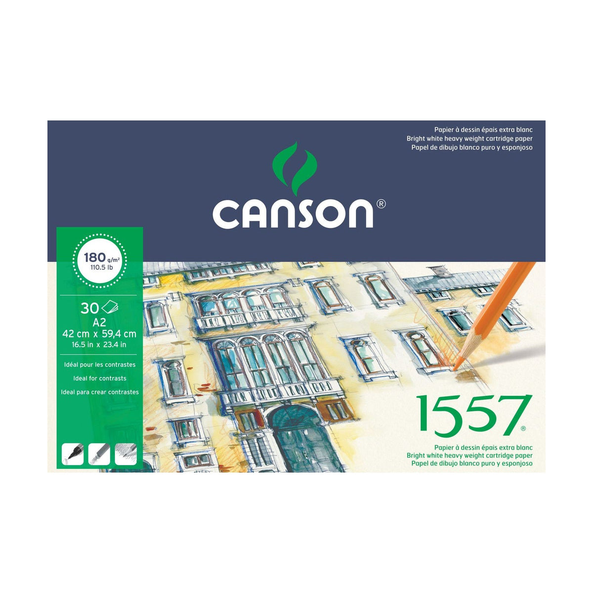 Drawing Pad CANSON 1557 A2 - 180 g - 30 sheets glued