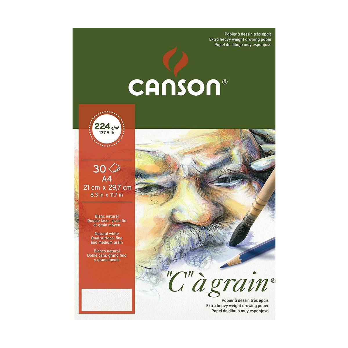 Drawing Pad CANSON C a grain 224 g/m² A3 - 30 Sheets, Fine Grain Glued