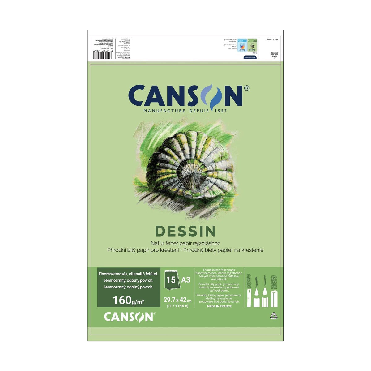 Drawing Pad CANSON Dessin A3 160 g - 15 Sheets