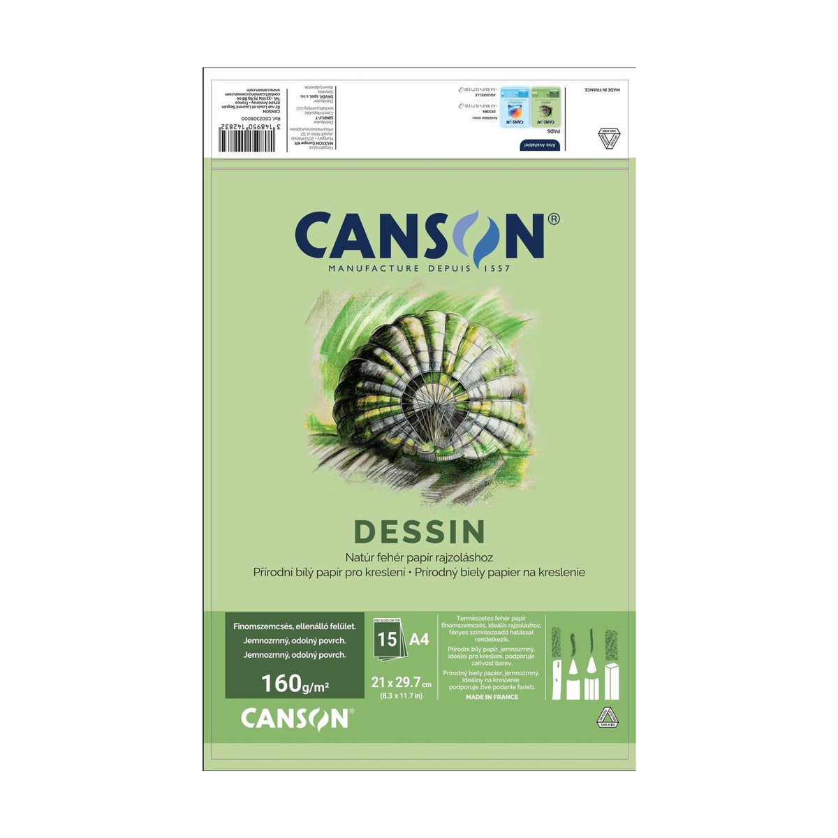 Drawing Pad CANSON Dessin A4 160 g - 15 Sheets