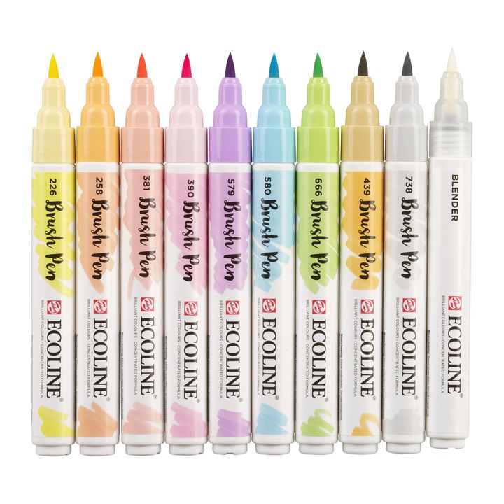 Ecoline Brush Pen Watercolor Pens, Pastel, Set of 10