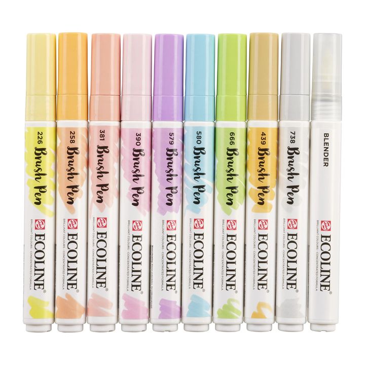 Ecoline Brush Pen Watercolor Pens, Pastel, Set of 10