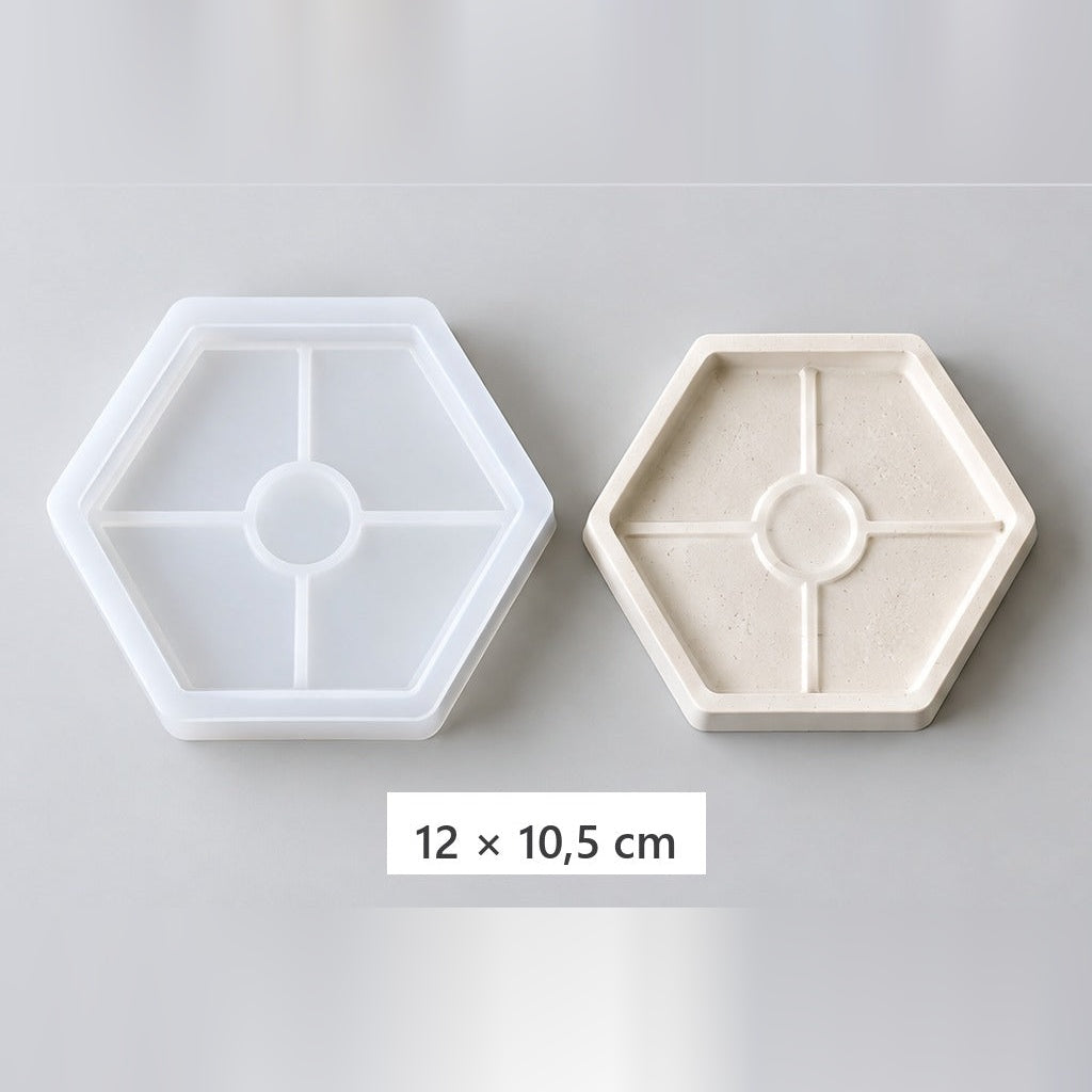 Flexible silicone mold for casting trays and coasters – hexagonal tray – 12 × 10.5 cm