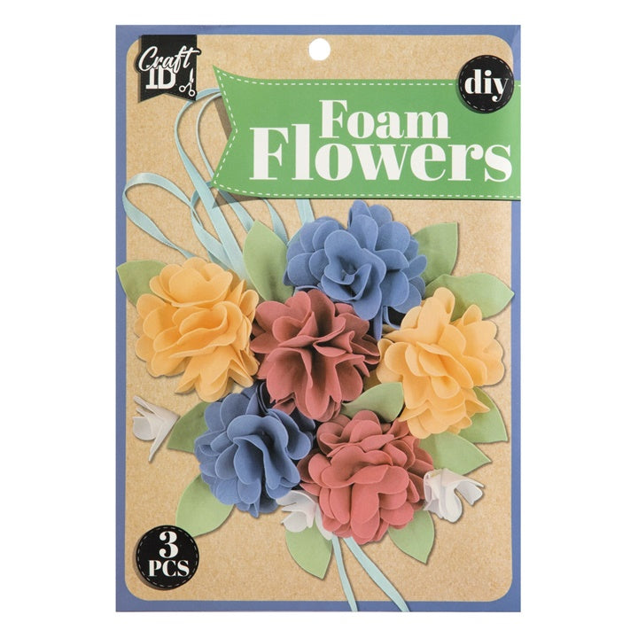 Foam Flowers DIY Set, Blue and Yellow, 3 pcs, image 1