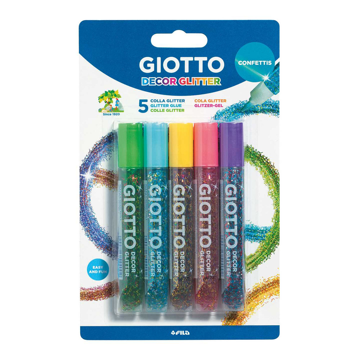 Glitter Glue GIOTTO with Confetti - 5 x 10 g