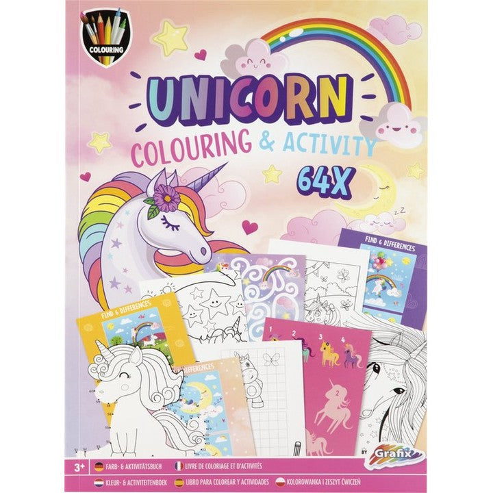 GRAFIX Unicorn Activity and Coloring Book A4, 64 Pages
