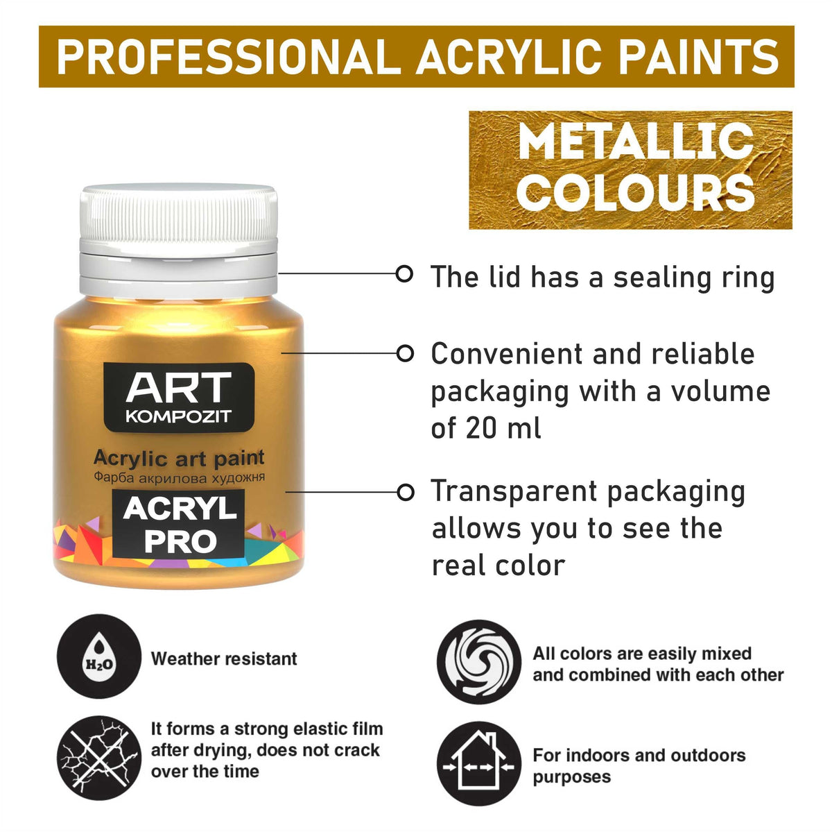 Kompozit ACRYL PRO Metallic Acrylic Paint Set, 12 x 20 ml