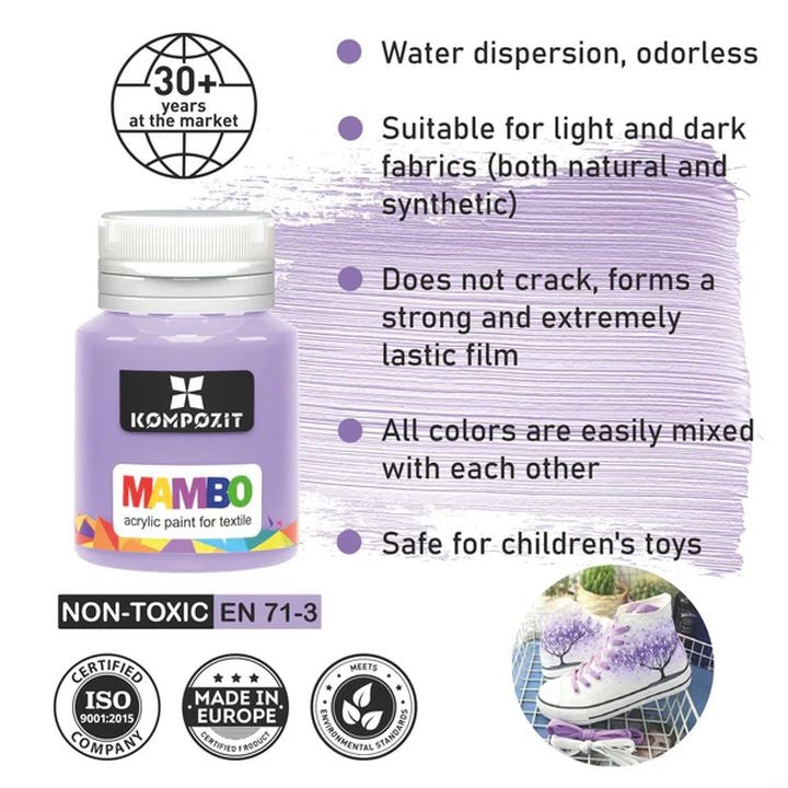 Kompozit MAMBO Pastel Fabric and Leather Paint Set, 12 x 20 ml — image 3