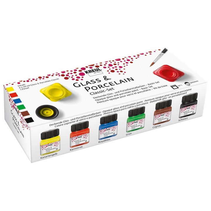KREUL Porcelain Paints Brillant Hobby Line, Set of 6 x 20 ml with Brush