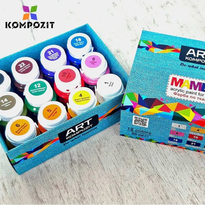MAMBO Kompozit Fabric and Leather Paint Set, 12x20 ml - image 1