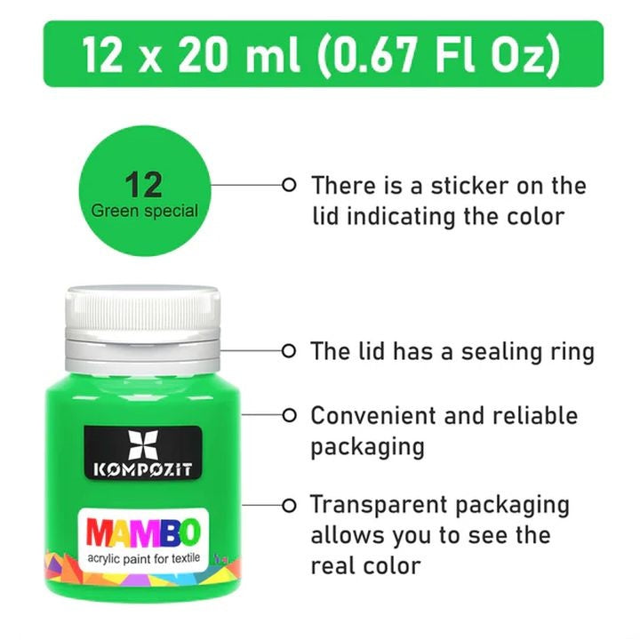MAMBO Kompozit Set of Fabric and Leather Paints, 9 x 20 ml, image 6