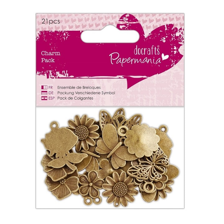 Metal Flower and Butterfly Charms / 21 pcs