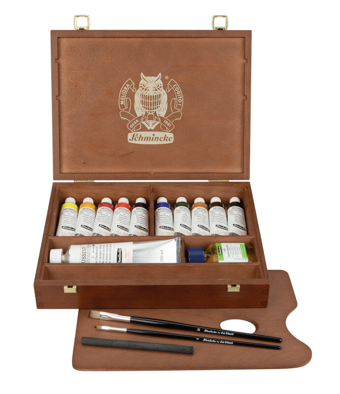 Oil paint Schmincke MUSSINI wooden box set 10 x 35 ml + 150 ml