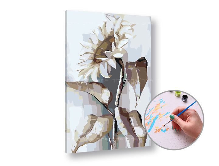 Paint by Numbers WHITE SUNFLOWER – Low Difficulty | various sizes and framing options — image 2