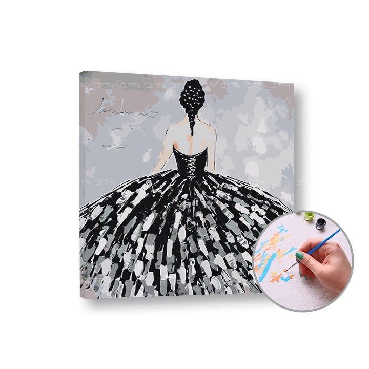 Paint by Numbers Woman in a Black Dress – Intermediate Difficulty | various sizes and framing options — image 1