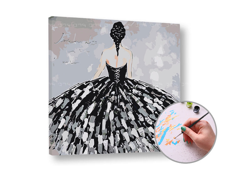 Paint by Numbers Woman in a Black Dress – Intermediate Difficulty | various sizes and framing options — image 2