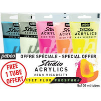 Pebeo Studio Acrylic Phosphorescent and Fluorescent Paint Set of 5