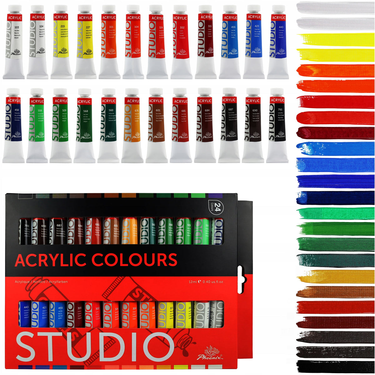 Phoenix Acrylic Paint Set, 12–24 x 12 ml