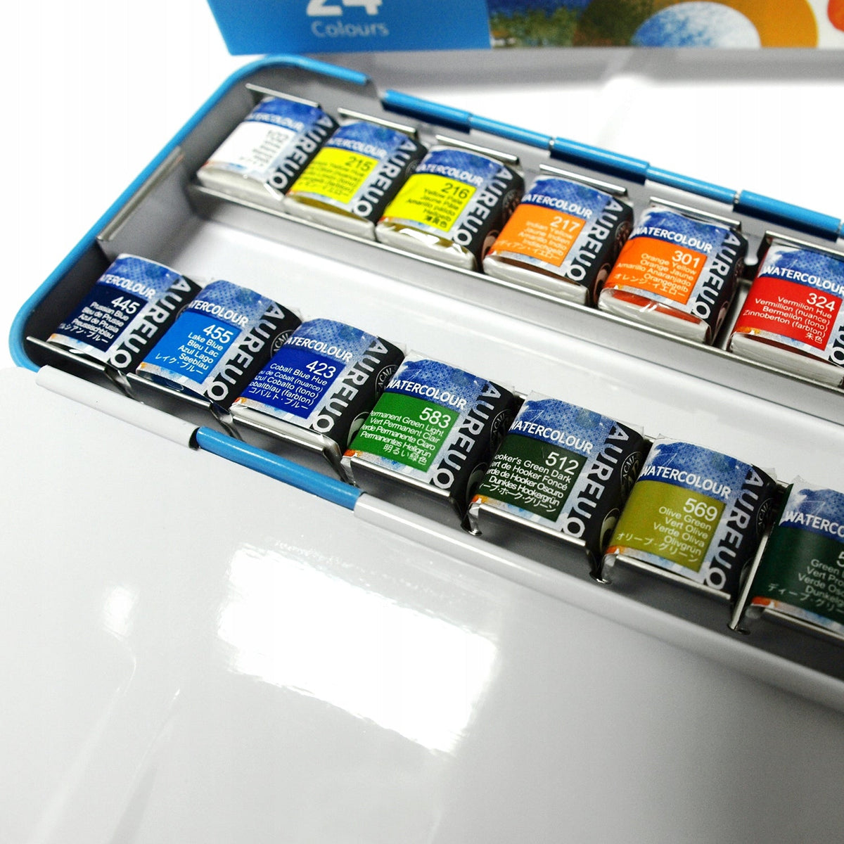 Phoenix Aureuo Watercolor Paint Set in Metal Tin, 24 Pieces