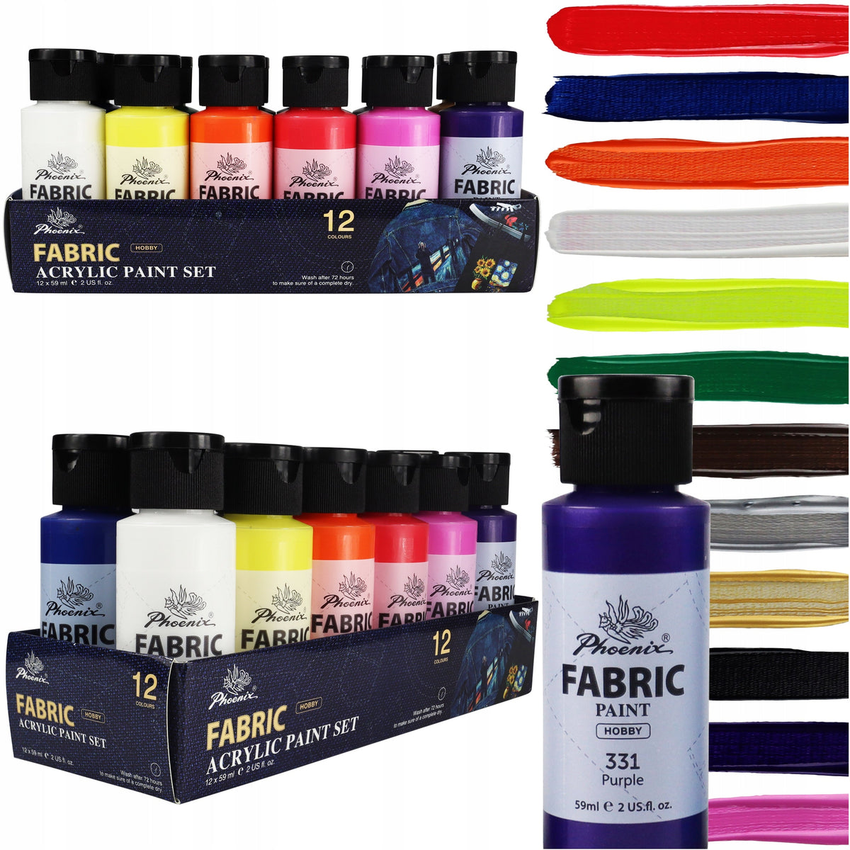 Phoenix Fabric Paint Set, 12–24 x 59 ml