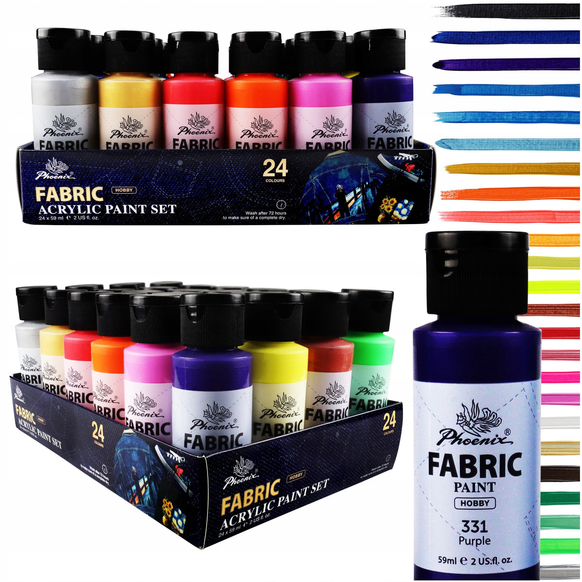 Phoenix Fabric Paint Set, 12–24 x 59 ml