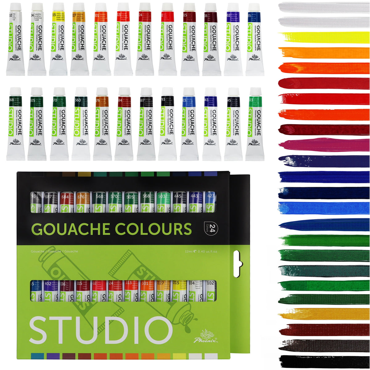 Phoenix Gouache Paint Set, 12–24 x 12 ml