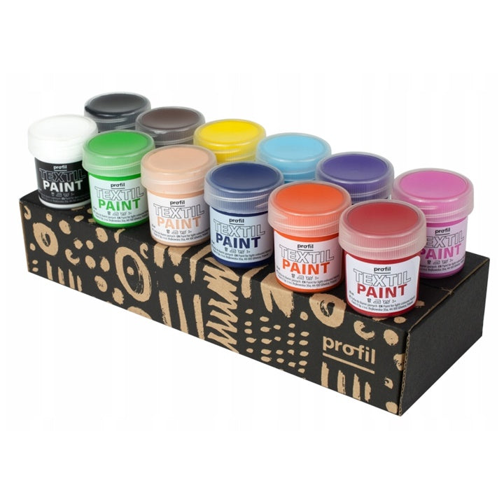 Profil Fabric Paint Set for Light-Colored Fabric, Basic Shades, 12 x 25 ml