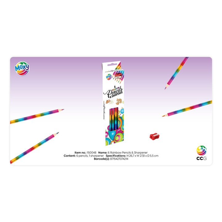 Rainbow Colored Pencils Set of 6 + Sharpener
