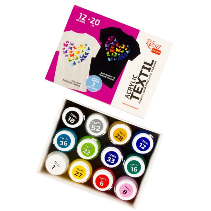ROSA Acrylic Fabric Paints, 12 x 20 ml